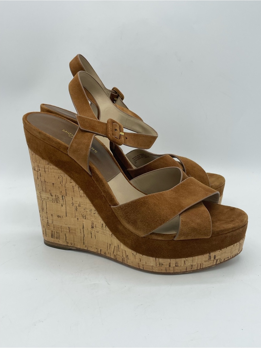 Michael Kors Collection suede cork wedge sandal.